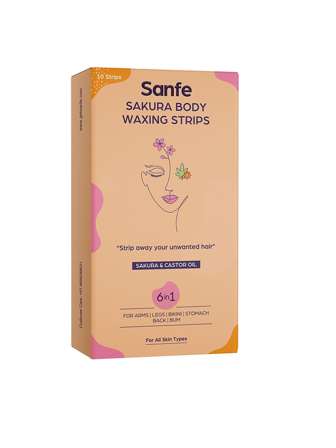 

Sanfe Sakura Body Wax Strips For Sensitive Skin with Cleansing Wipes - 10 Strips, Coral