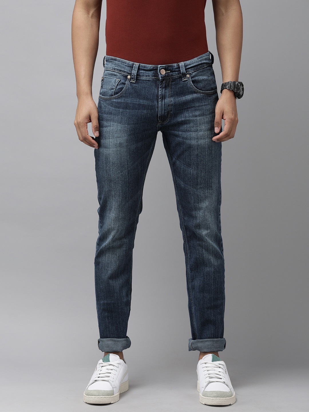 

SPYKAR Men Navy Blue Rover Regular Fit Low-Rise Light Fade Stretchable Jeans