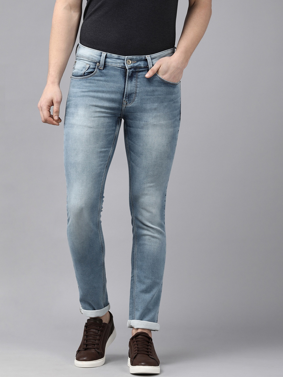 

SPYKAR Men Blue Skinny Fit Low-Rise Heavy Fade Stretchable Jeans