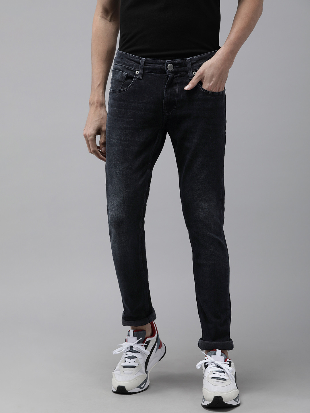

SPYKAR Men Navy Blue Super Skinny Fit Low-Rise Light Fade Stretchable Jeans