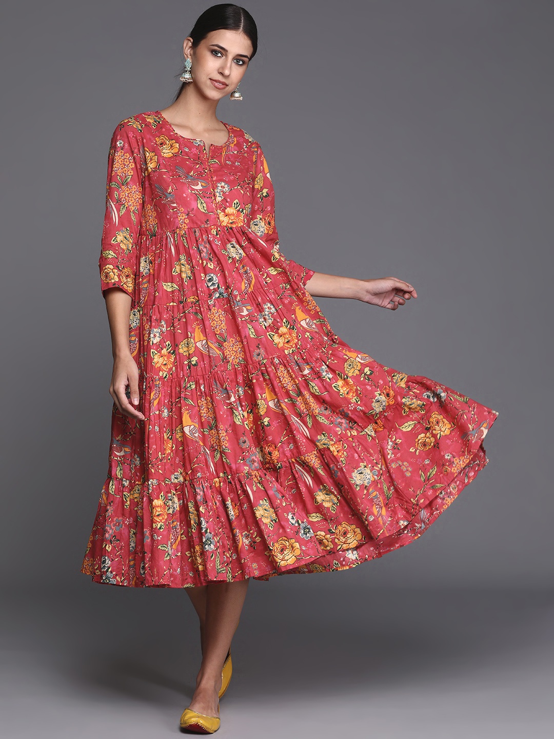 

Biba Pink & Orange Floral Midi Dress