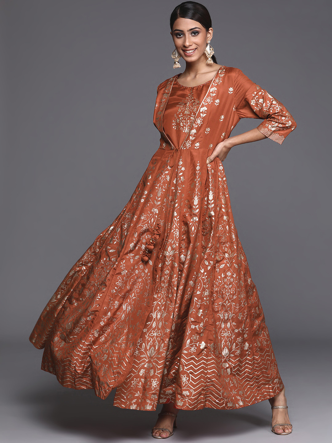 

Biba Orange Floral Layered Ethnic Maxi Dress