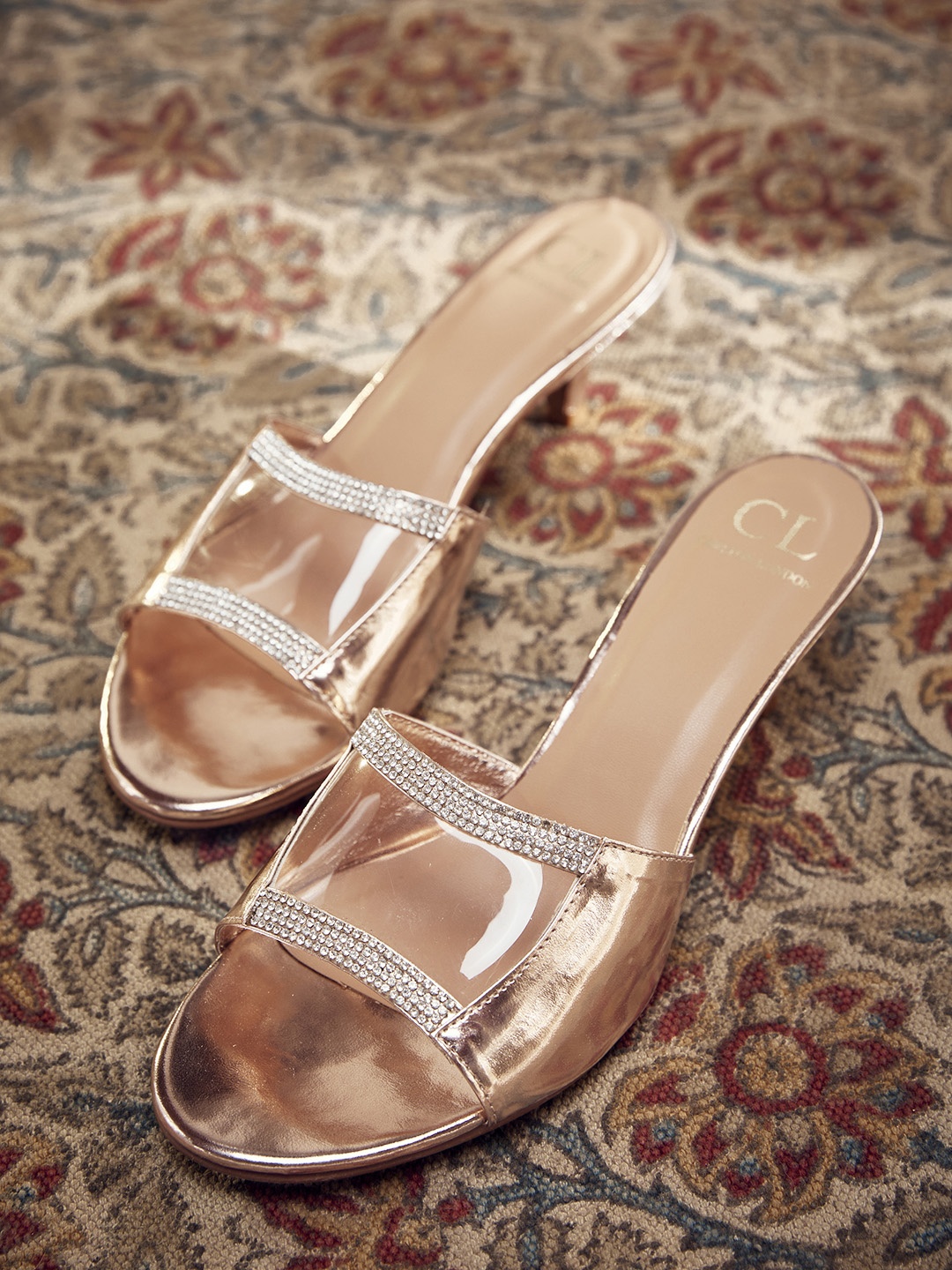 

Carlton London Rose Gold-Toned & Transparent Embellished Party Kitten Heels