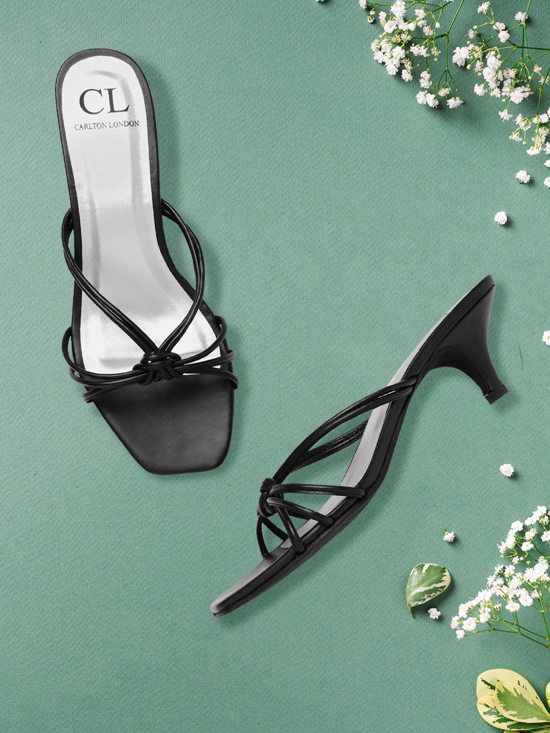 

Carlton London Black Strappy Kitten Heels