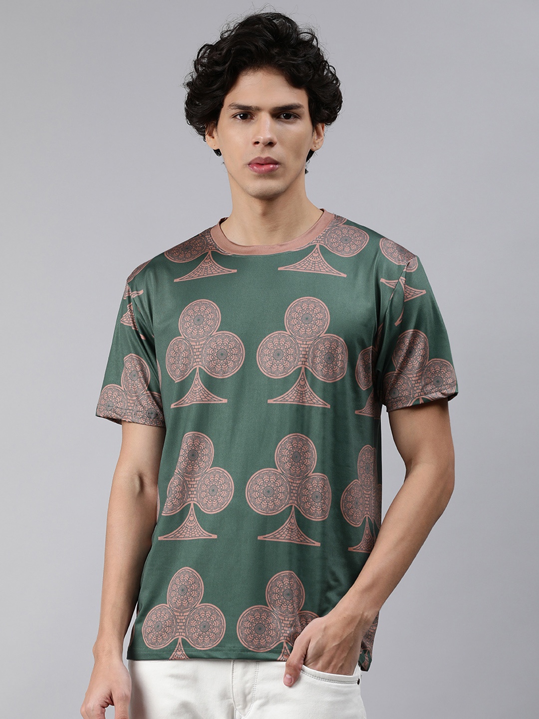 

mezmoda Men Green & Brown Printed T-shirt
