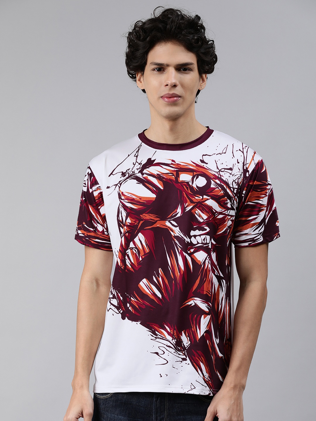 

mezmoda Men White & Maroon Printed T-shirt
