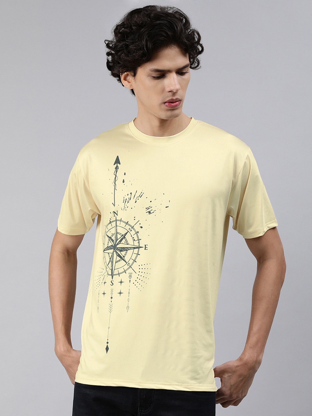 

mezmoda Men Cream-Coloured Printed Dry-Fit T-shirt