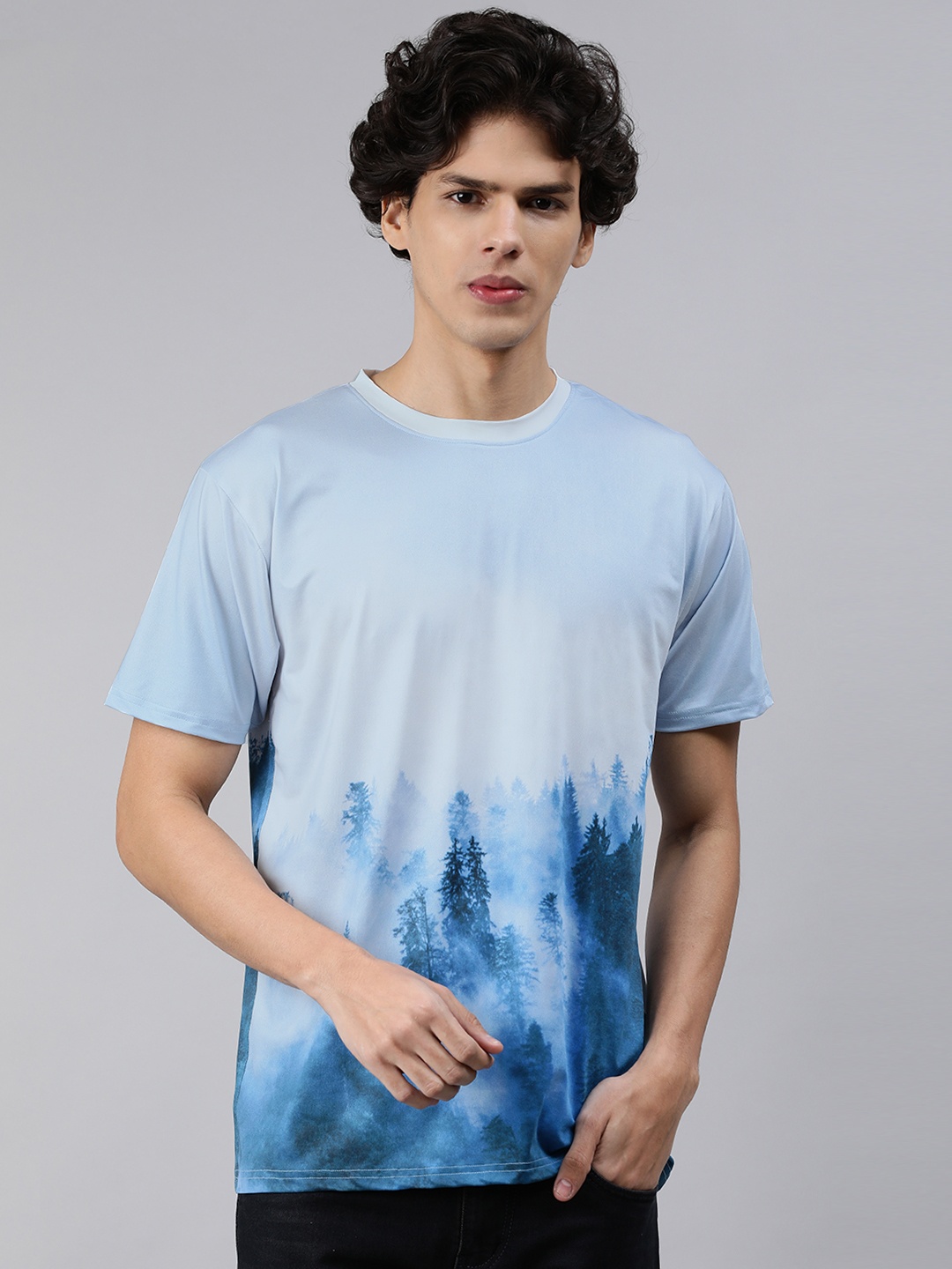 

mezmoda Men Blue Printed Dry-Fit T-shirt