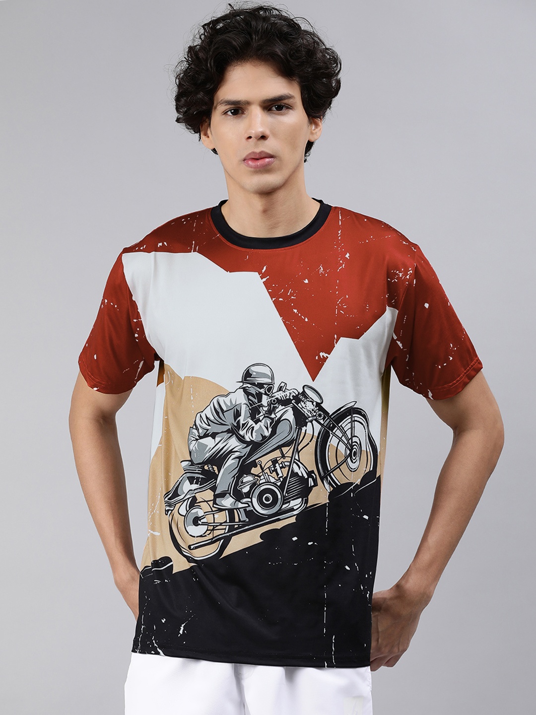 

mezmoda Men Multicoloured Biker Printed Dry-Fit T-shirt, Multi
