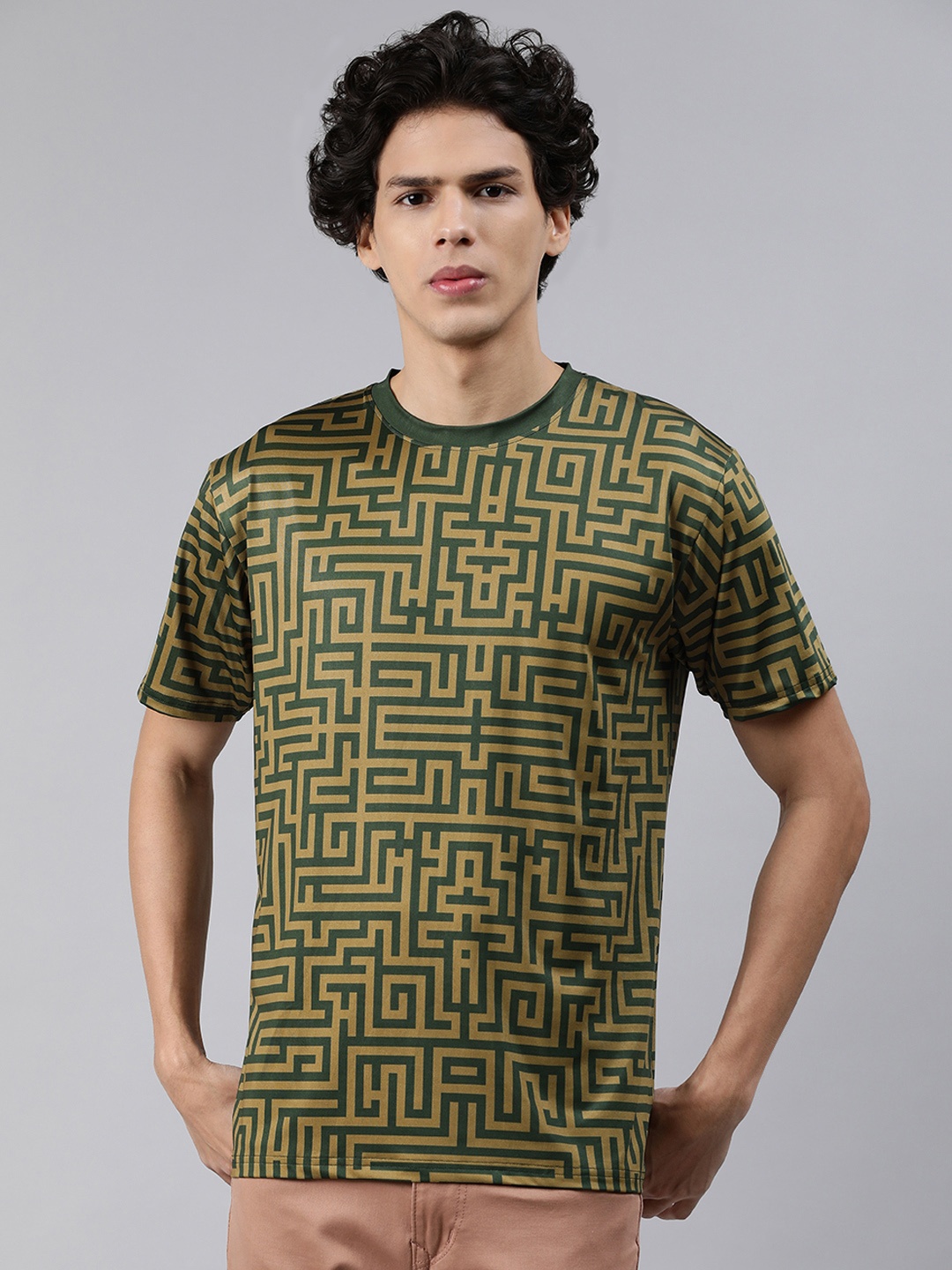 

mezmoda Men Olive Green Printed T-shirt