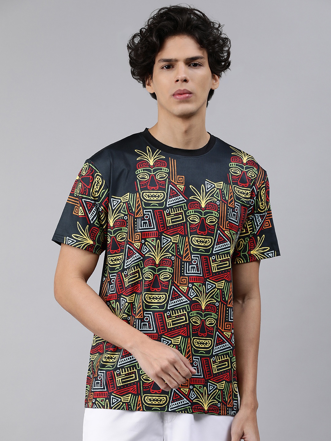 

mezmoda Men Multicoloured Tribal Printed Dry-Fit T-shirt, Multi