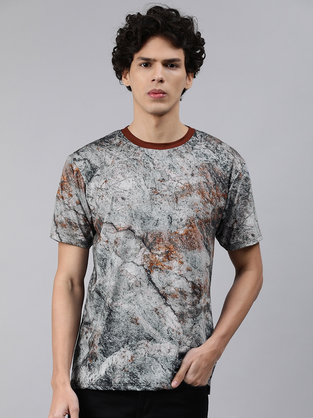 

mezmoda Men Grey Printed T-shirt