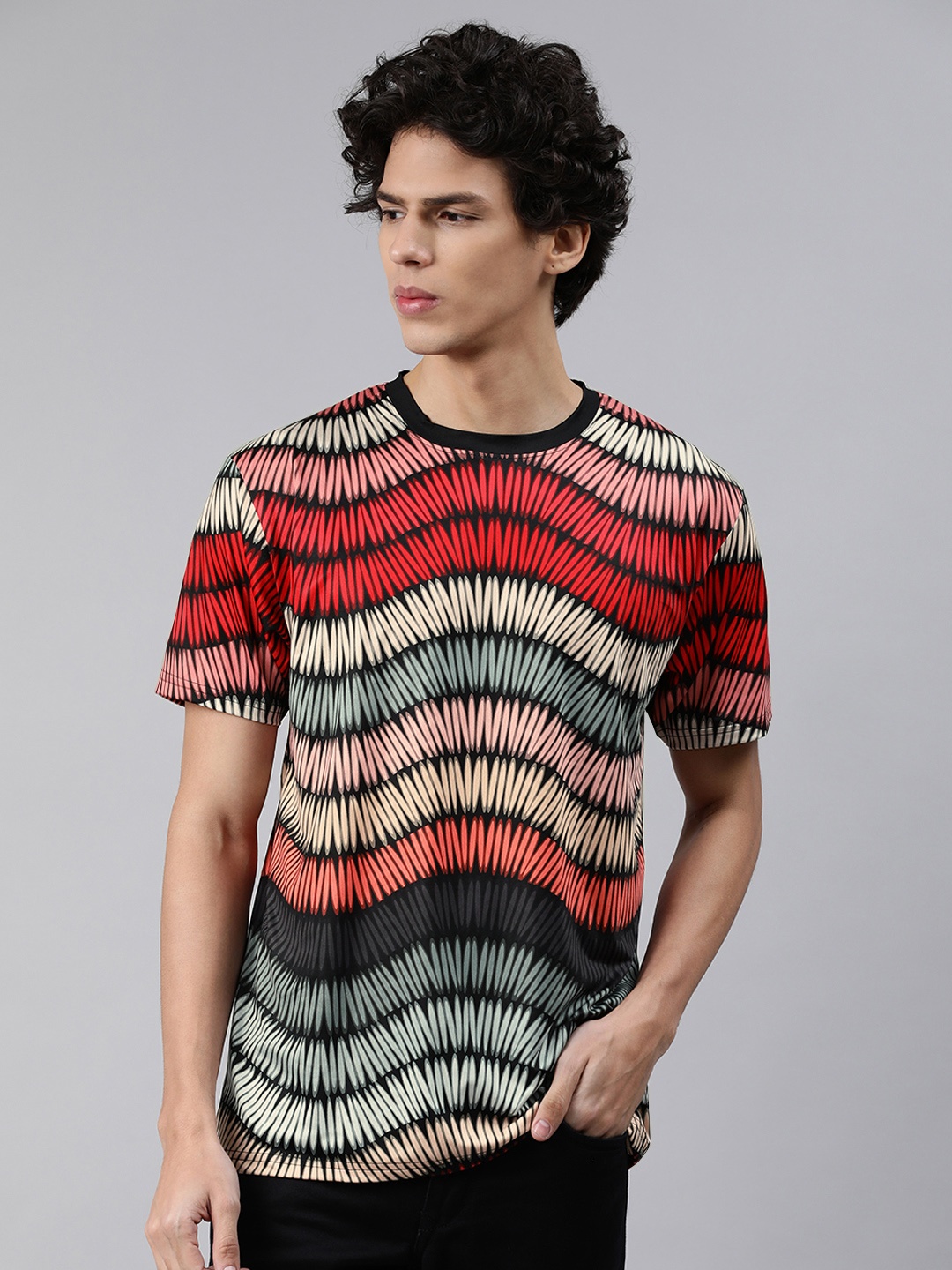 

mezmoda Men Multicoloured Printed Dry-Fit T-shirt, Multi