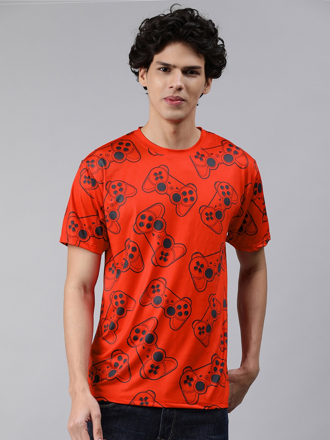 

mezmoda Men Red & Black Printed Dry-Fit T-shirt