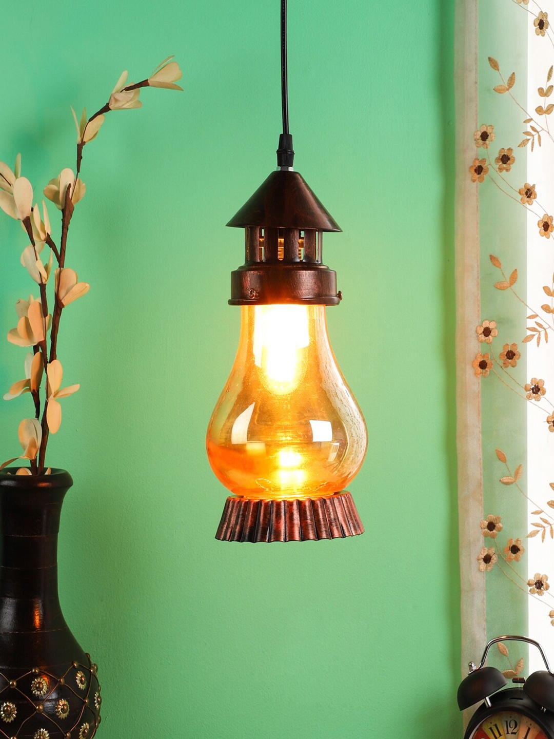 

MFD HOME FURNISHING Brown & Black Iron Quirky Hanging Lamp