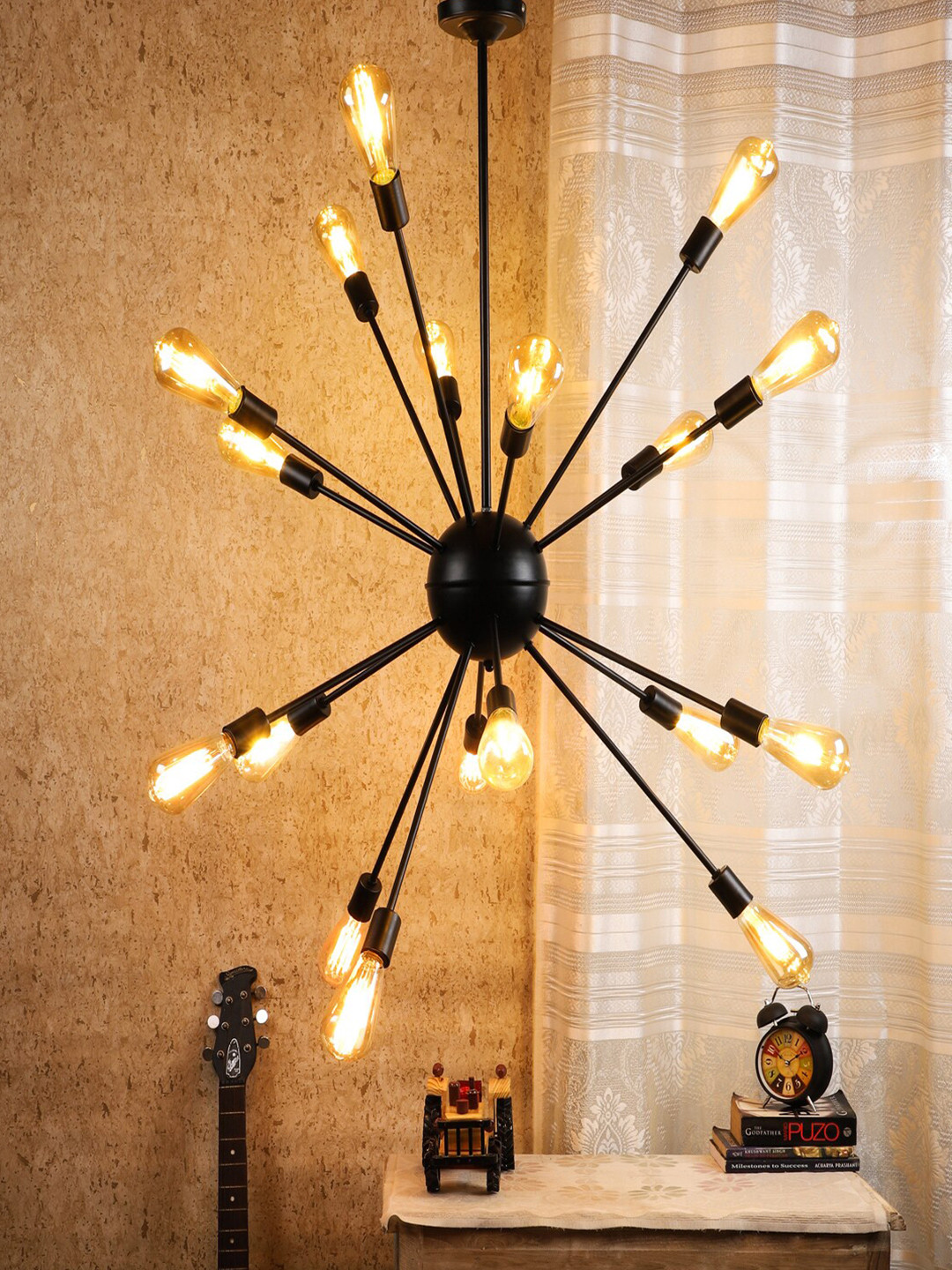 

MFD HOME FURNISHING Black & Transparent Iron Quirky Cluster Light
