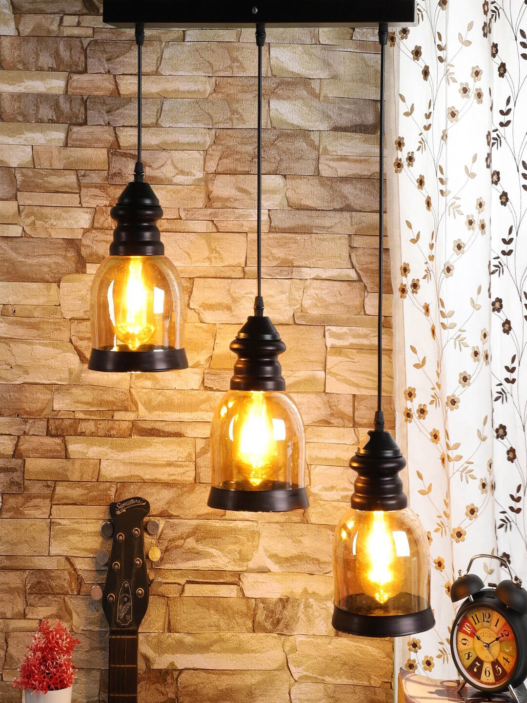 

MFD HOME FURNISHING Black & Transparent Glass Quirky Cluster Light