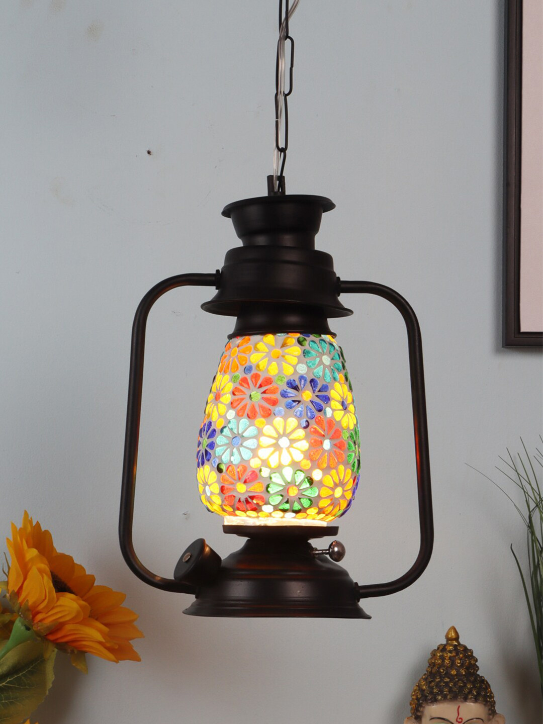 

MFD HOME FURNISHING Black & Yellow Iron Quirky Hanging Lantern