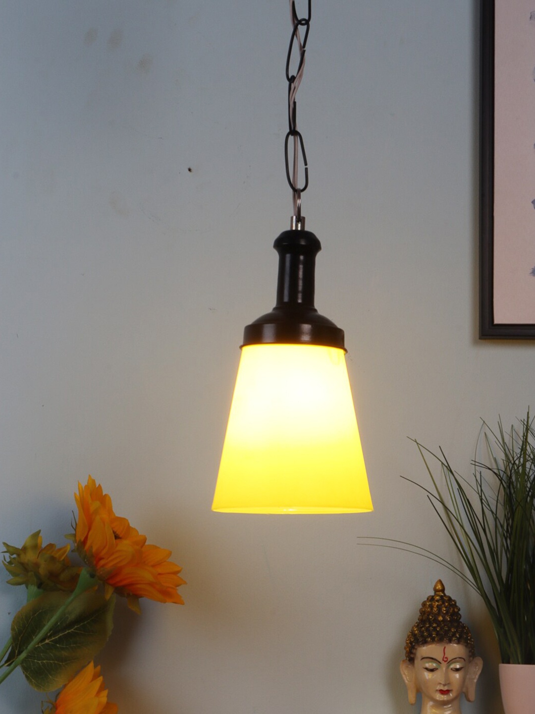 

MFD HOME FURNISHING Yellow & Black Iron Quirky Hanging Light