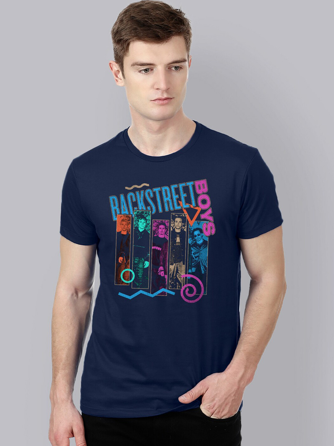 

Free Authority Men Blue Backstreet Boys Printed T-shirt