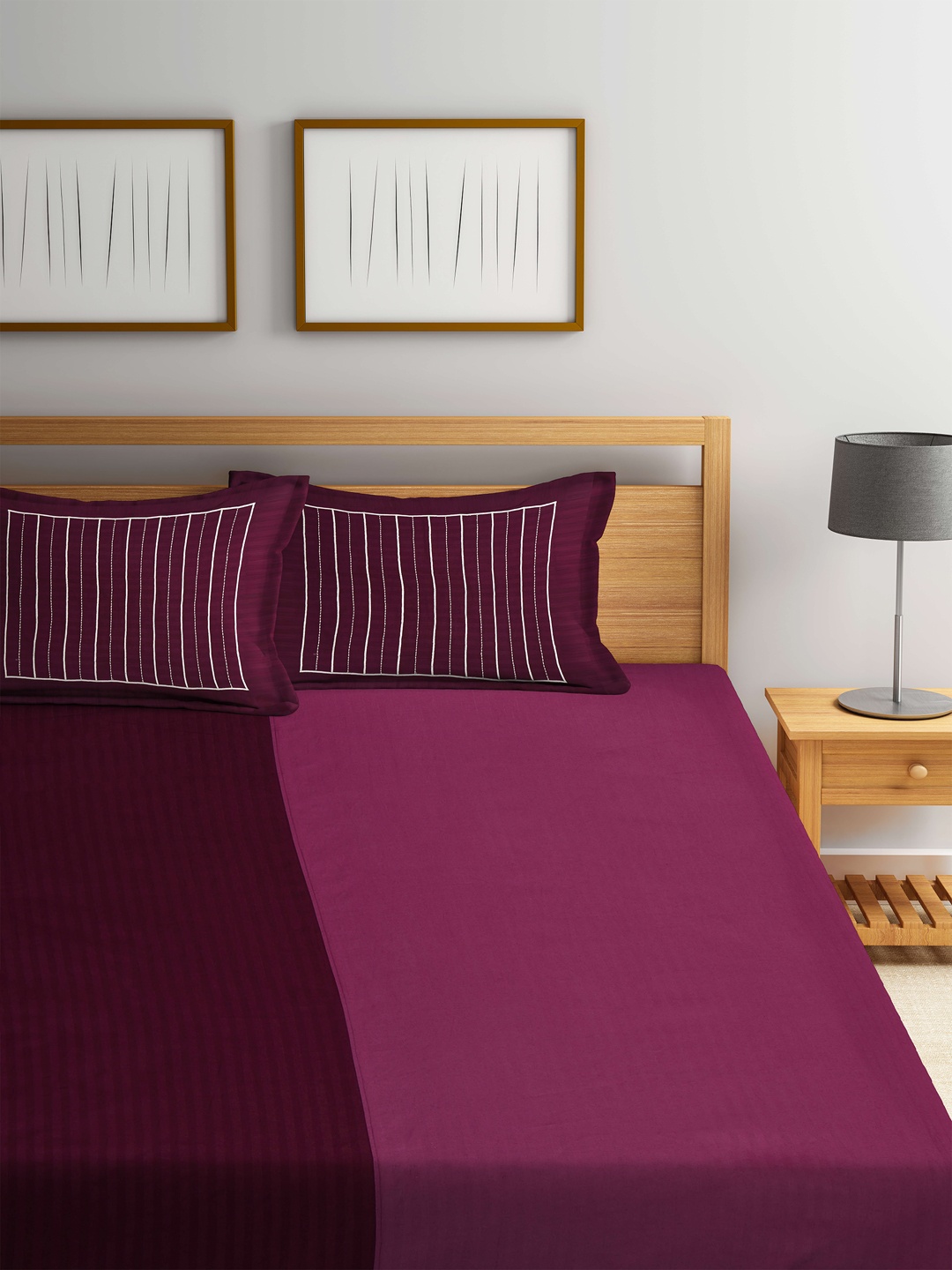 

DECOREALM Purple Conversational 300 TC Queen Bedsheet with 2 Pillow Covers