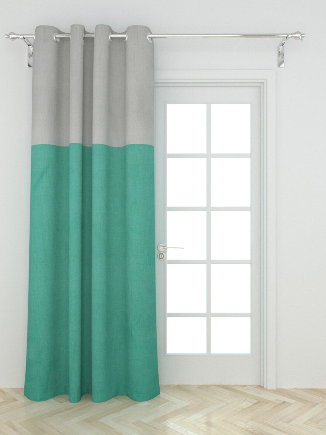 

Home Centre Sea Green & Grey Colourblocked Black Out Door Curtain