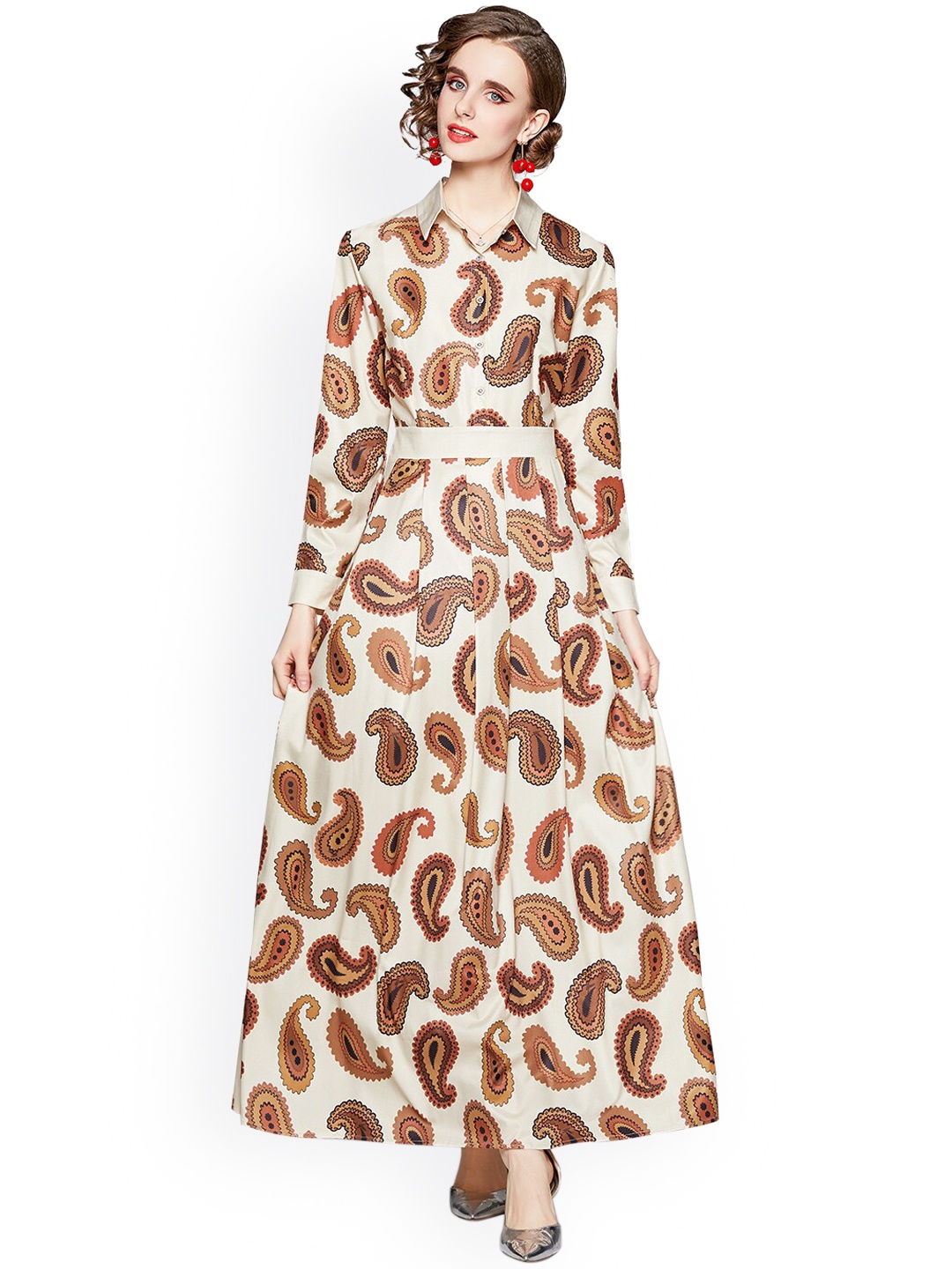 

JC Collection Cream & Brown Ethnic Motifs Maxi Dress