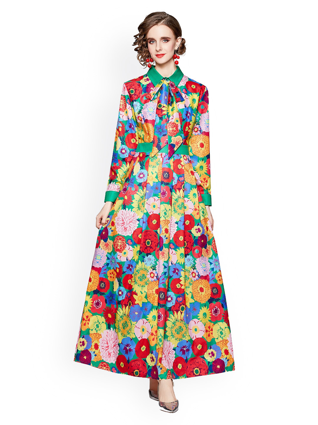 

JC Collection Multicoloured Floral Printed Fit & Flare Maxi Dress With Bow, Multi
