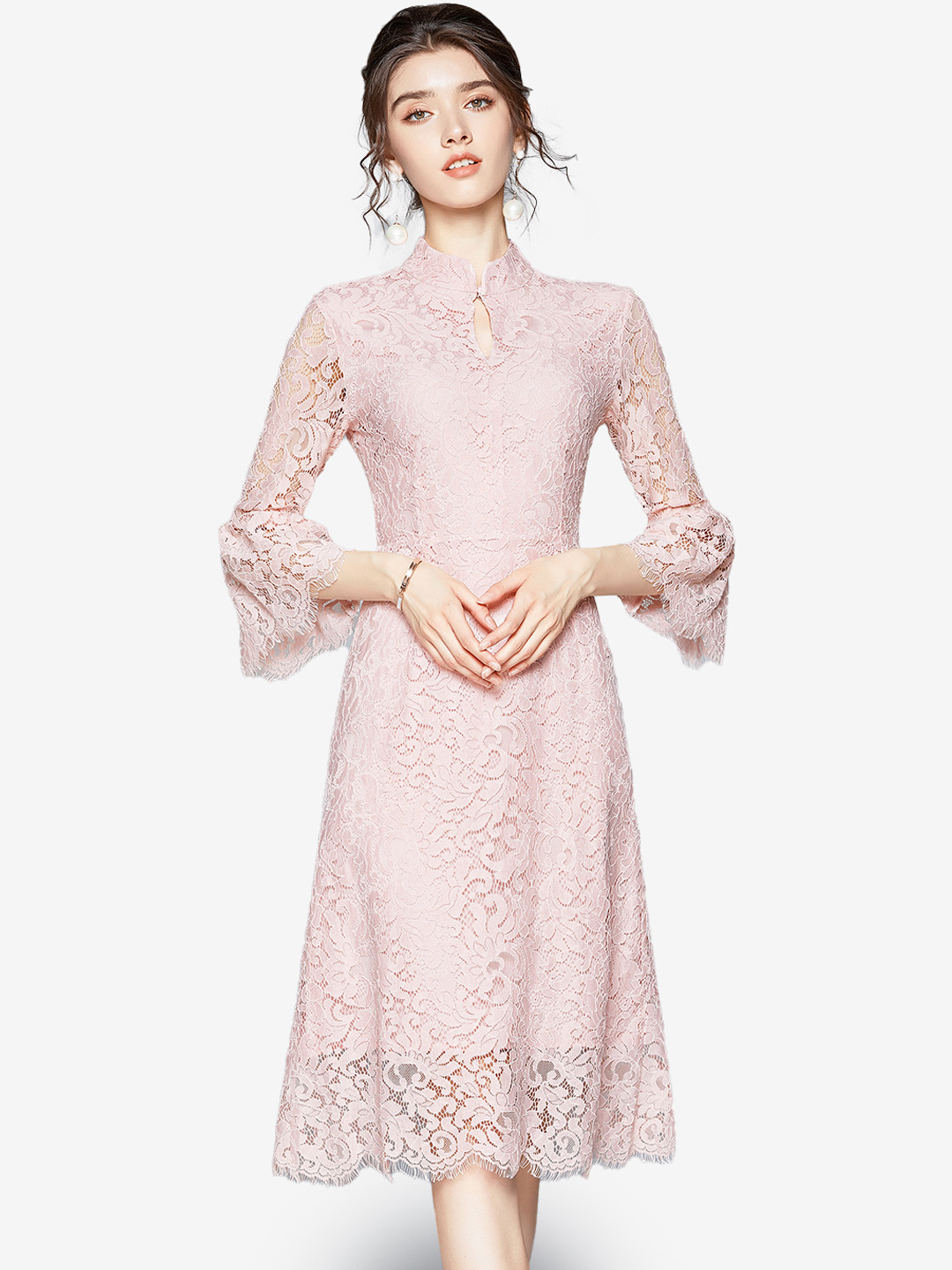 

JC Collection Pink Floral Self Design Fit & Flare Dress