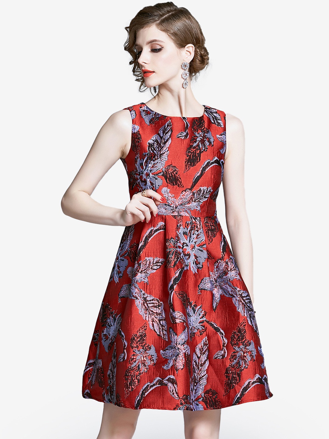 

JC Collection Red & Black Floral Printed Fit & Flare Dress