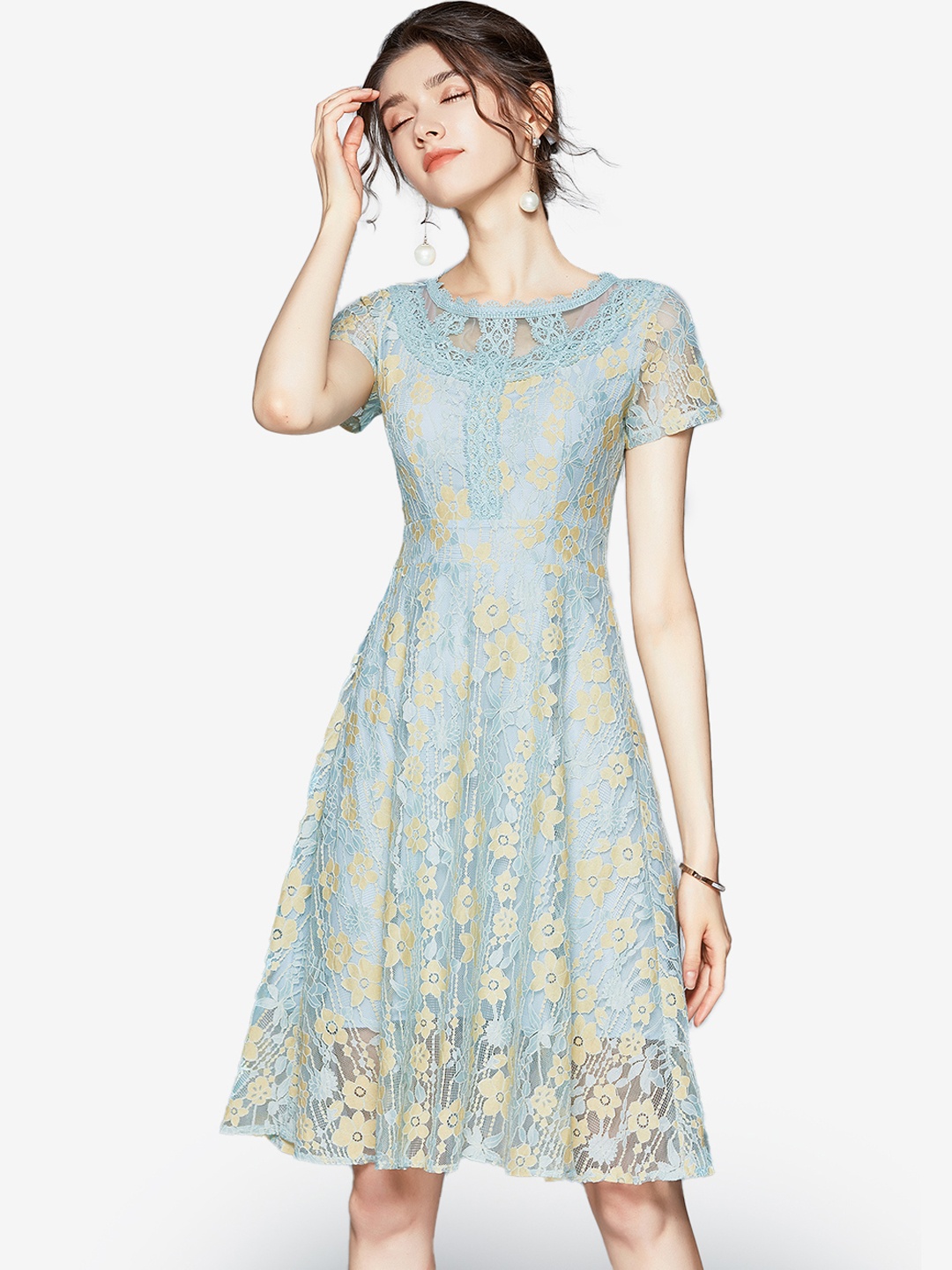 

JC Collection Women Blue Lace Fit & Flare Dress