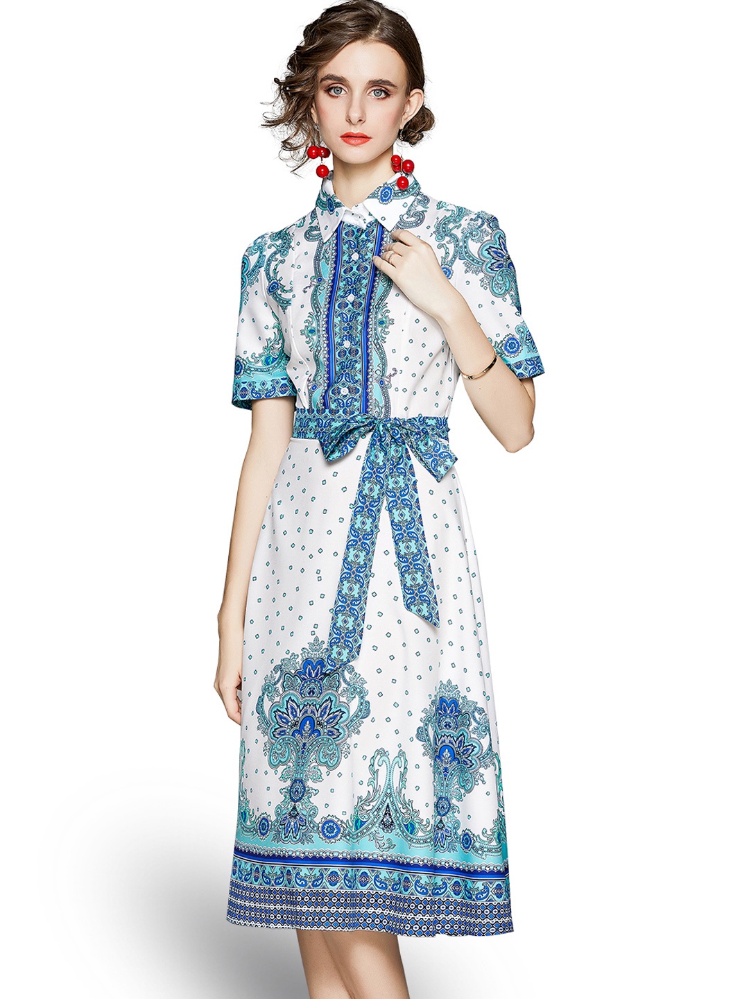 

JC Collection White & Blue Ethnic Motifs A-Line Dress