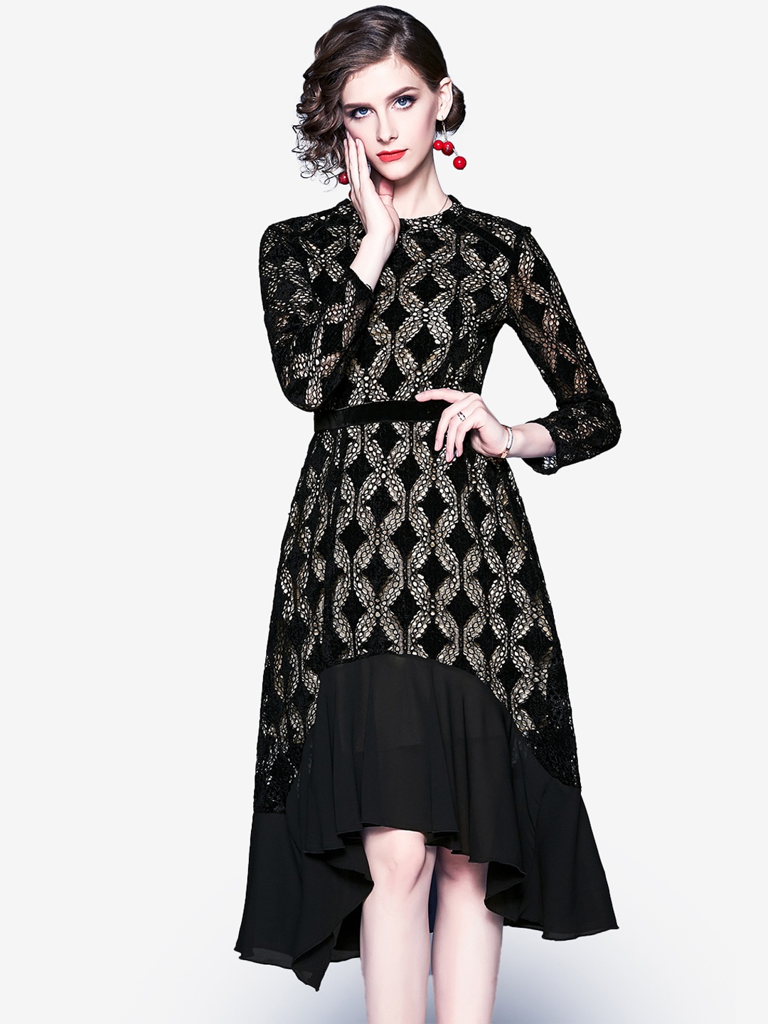 

JC Collection Black Self Design Lace Dress