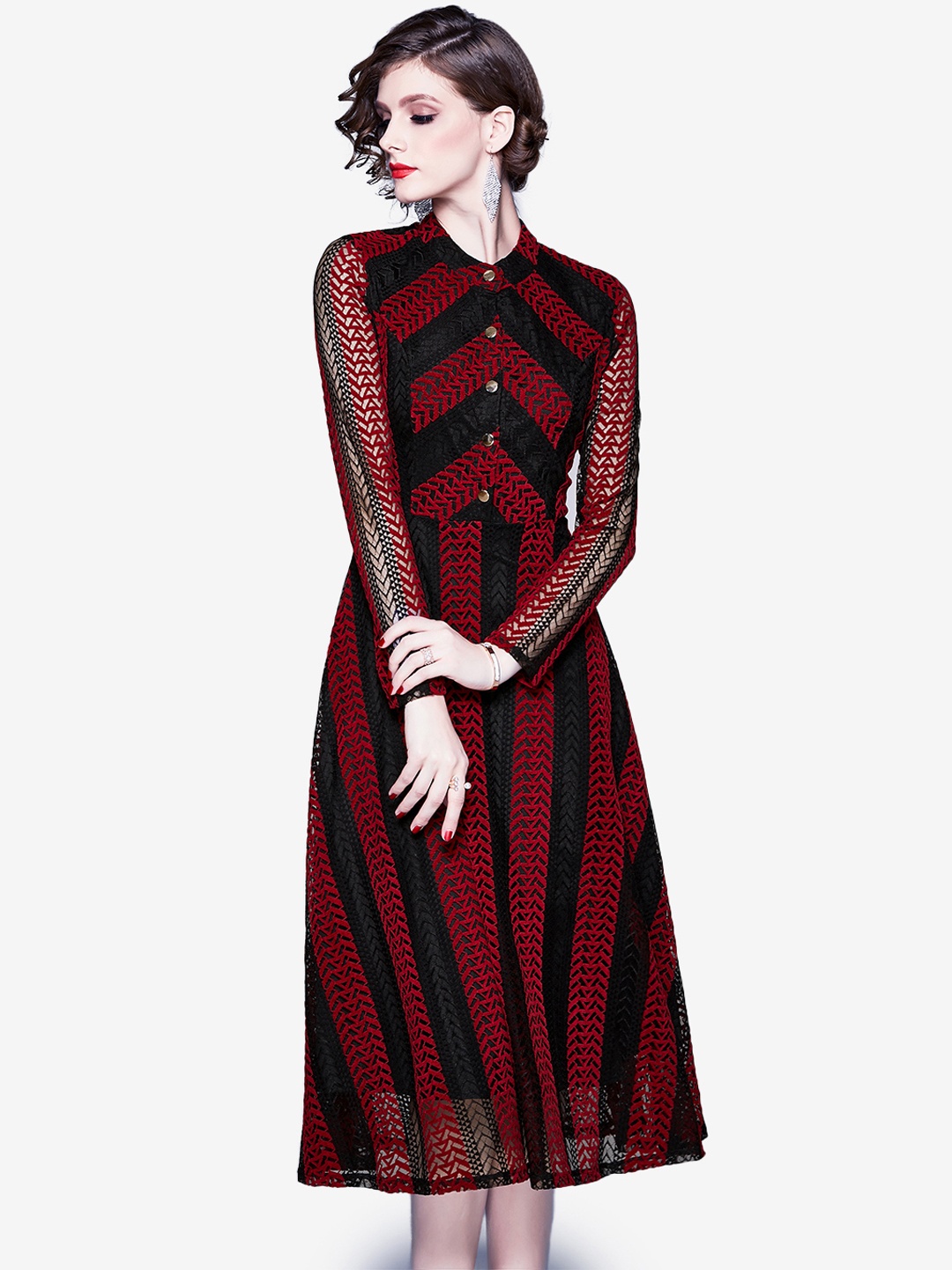 

JC Collection Red & Black Self Design Fit & Flare Dress