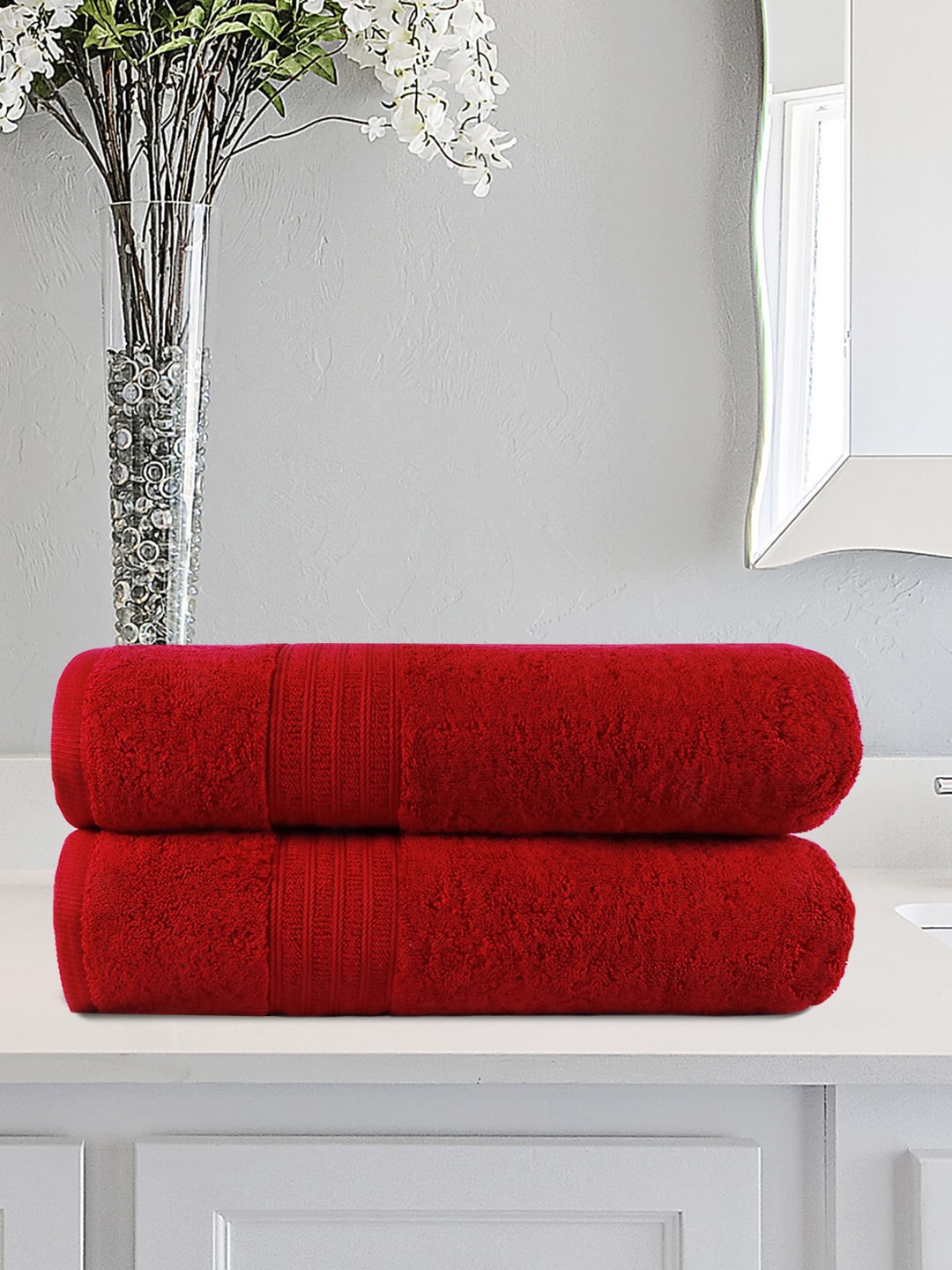 

MYTRIDENT Set Of 2 Red Pure Cotton 550 GSM Bath Towels