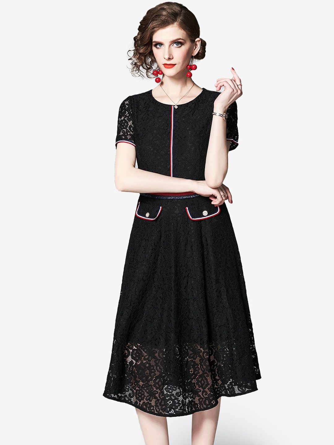 

JC Collection Women Black Lace Fit and Flare Dress