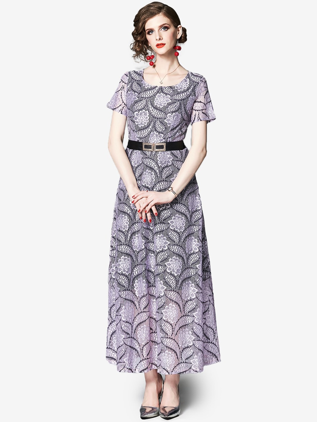 

JC Collection Purple & Black Floral Lace Maxi Dress