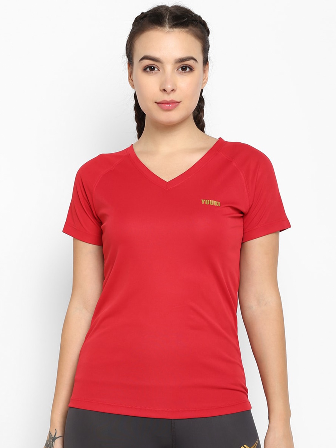 

Yuuki Women Red V-Neck Slim Fit T-shirt