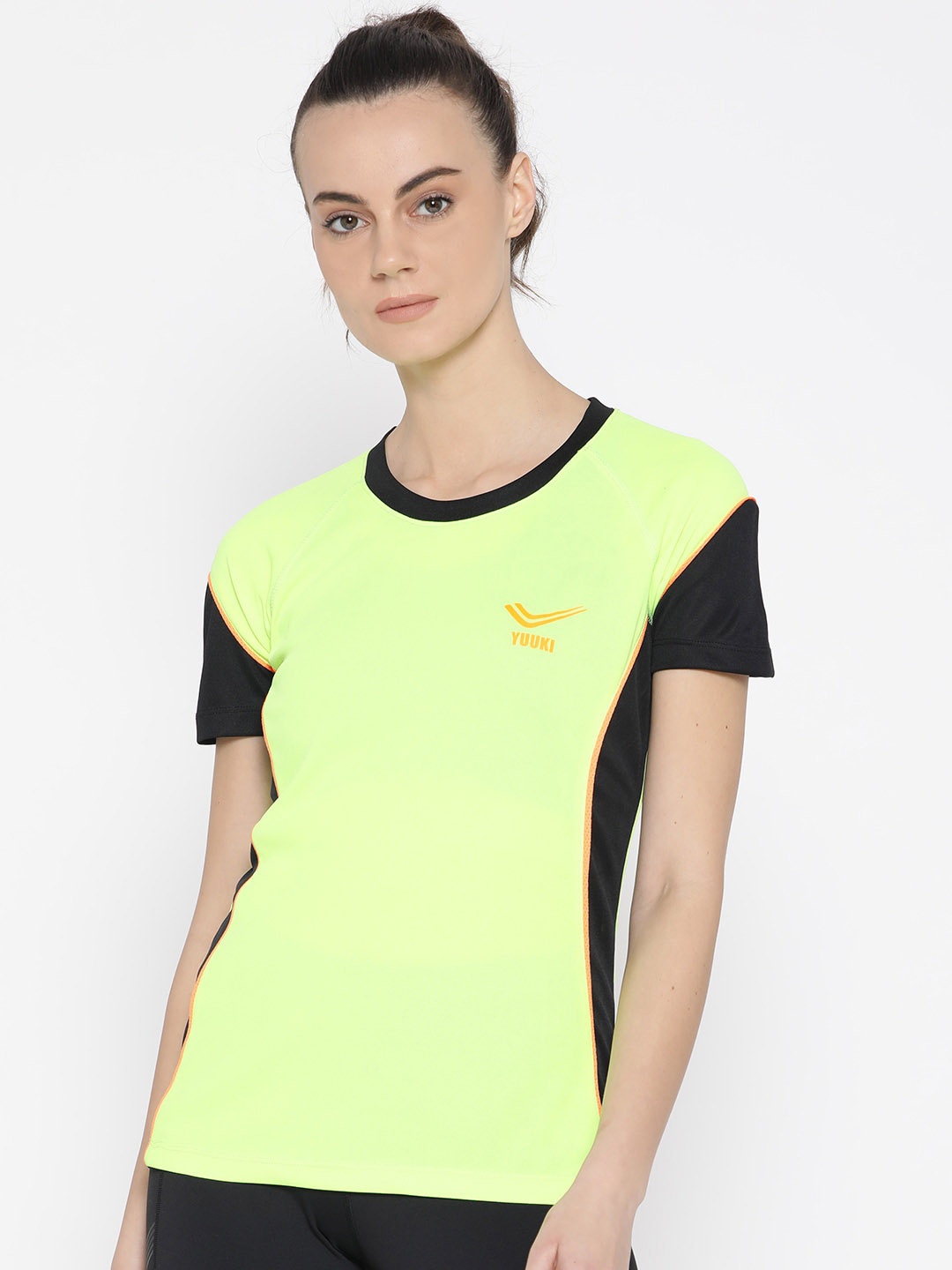 

Yuuki Women Fluorescent Green Colourblocked Applique Slim Fit T-shirt