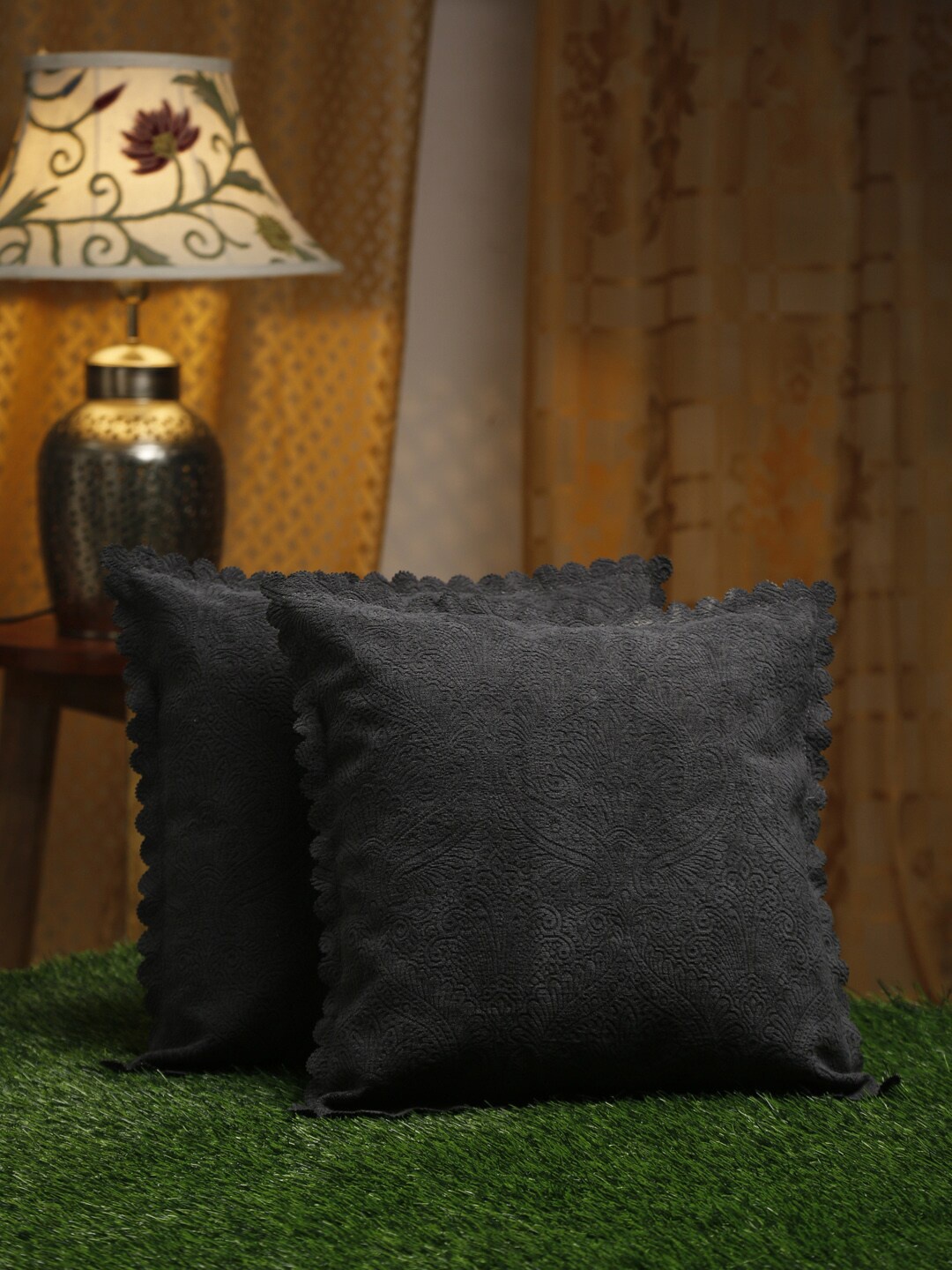 

HOSTA HOMES Black Set of 2 Ethnic Motifs Velvet Square Cushion Covers