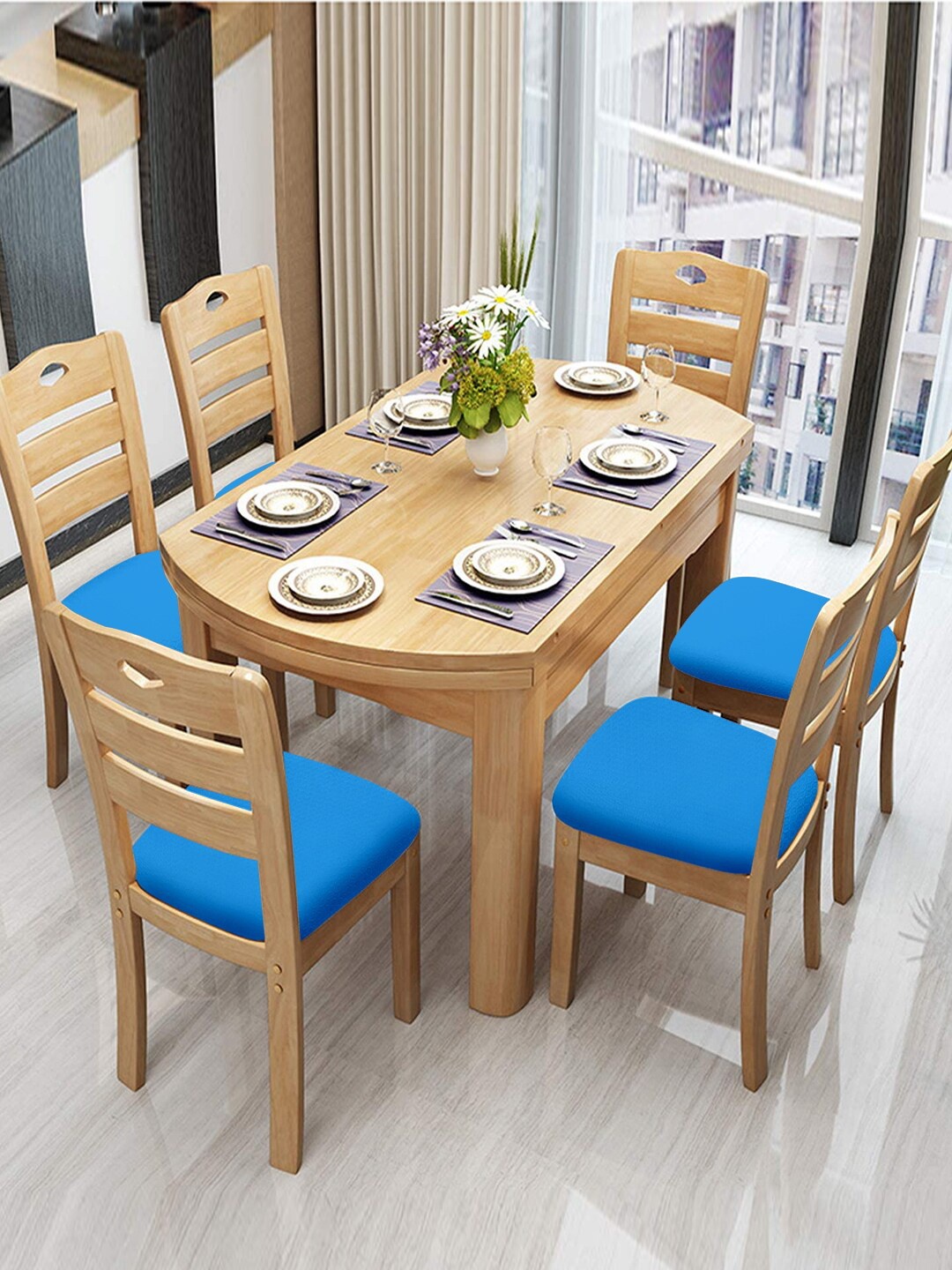 

Cortina Set of 6 Blue Solid Chair Covers