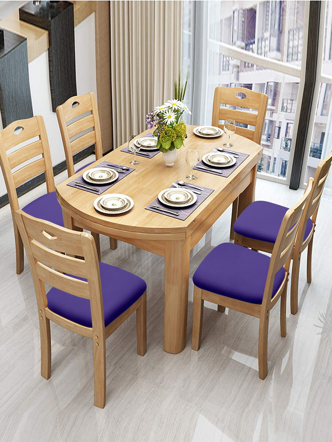 

Cortina Set of 6 Purple Solid Chair Covers