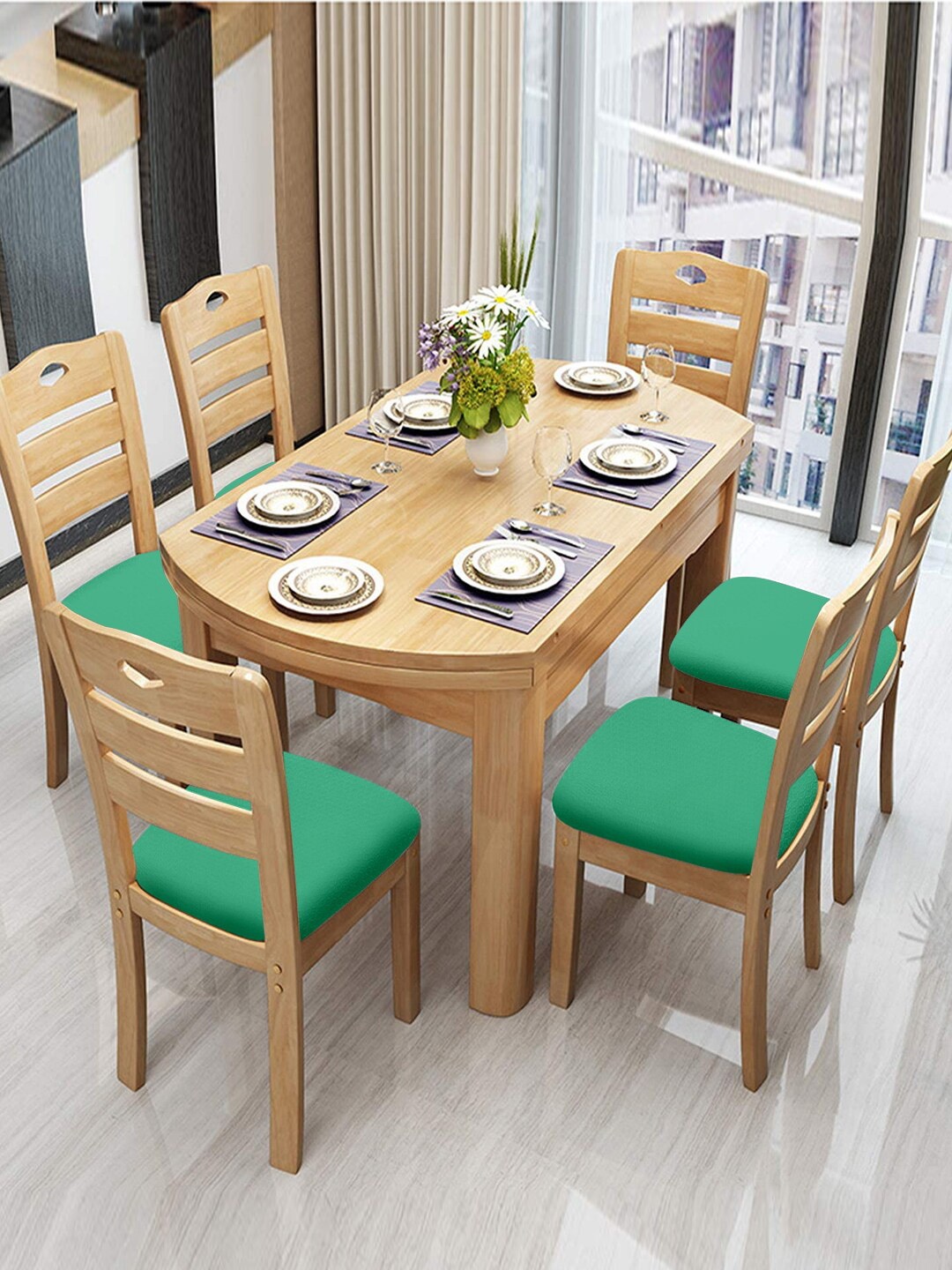 

Cortina Set of 6 Green Solid Chair Covers
