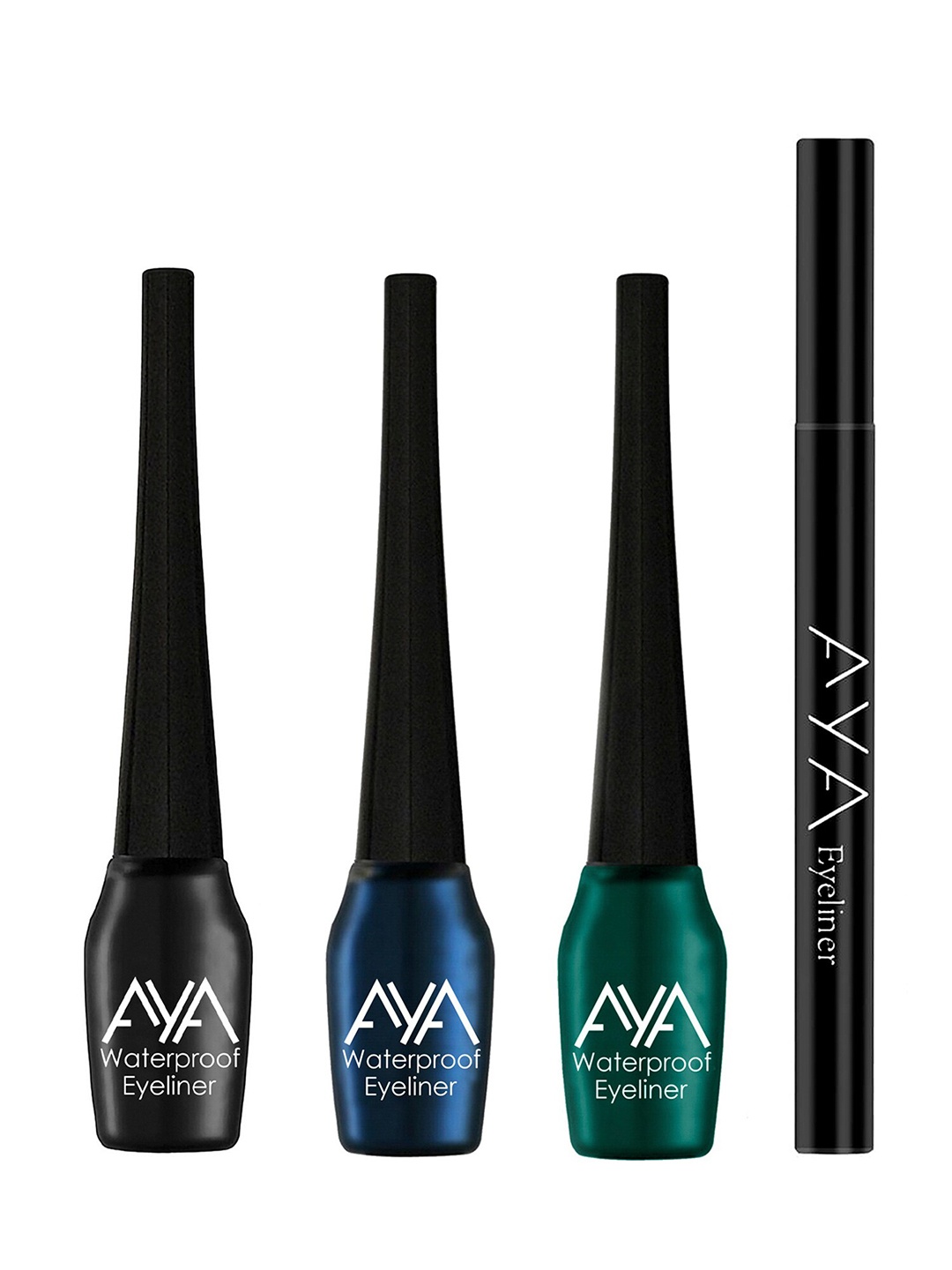 

AYA Set of 4 Waterproof Eyeliners - Pen Eyeliner and Liquid Eyeliner, Black