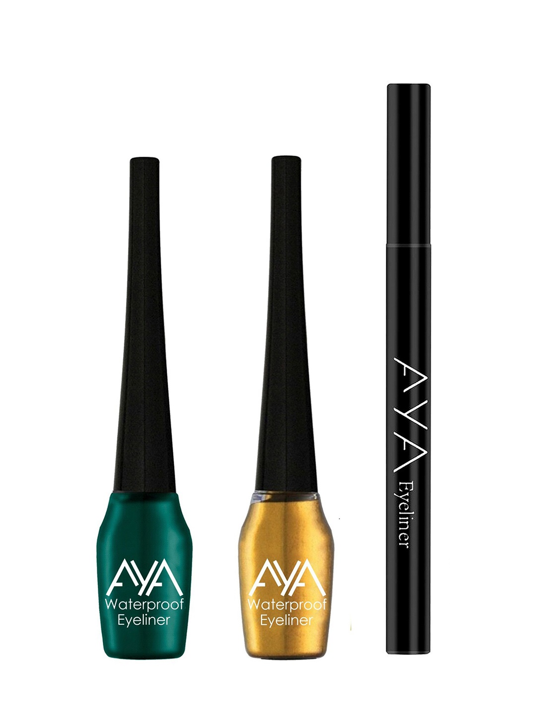 

AYA Set of 3 Waterproof Pen Eyeliner & Liquid Eyeliner, Black