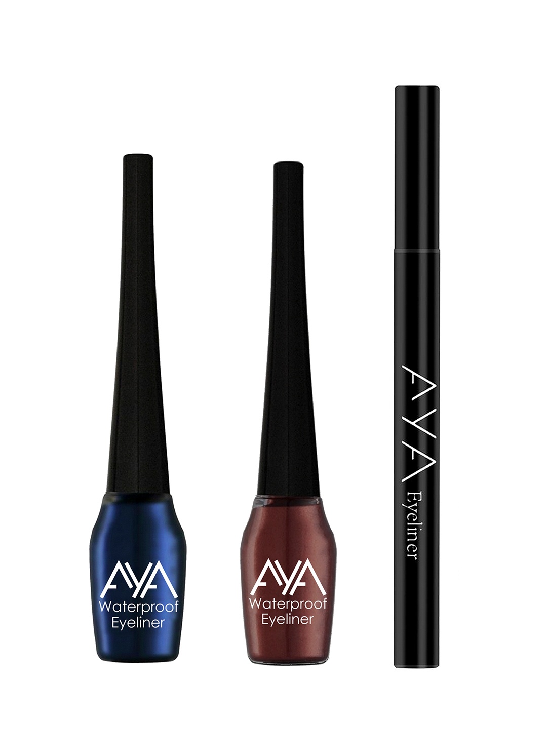 

AYA Set of 3 Waterproof Eyeliners - Pen Eyeliner and Liquid Eyeliner, Black