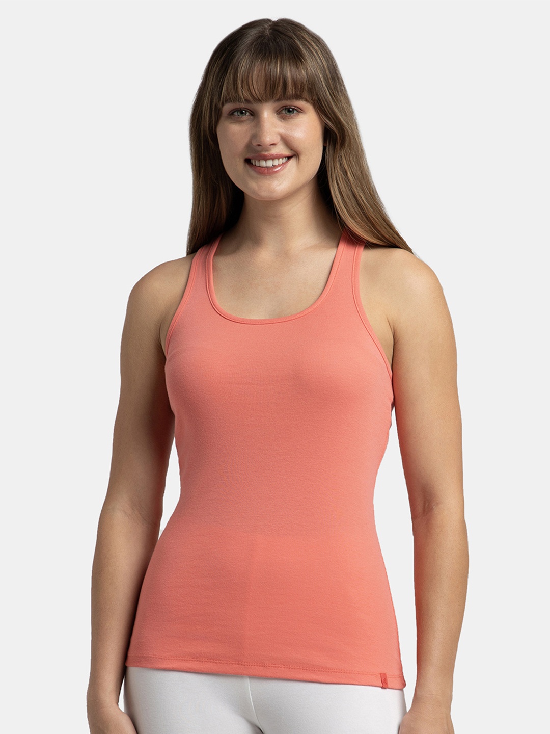 

Jockey Super Combed Cotton Rib Fabric Slim Fit Solid Racerback Styled Tank Top -1467, Coral