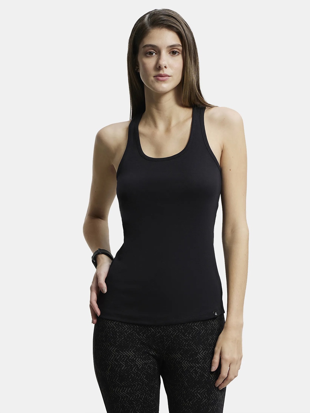 

Jockey Super Combed Cotton Rib Fabric Slim Fit Solid Racerback Styled Tank Top -1467, Black