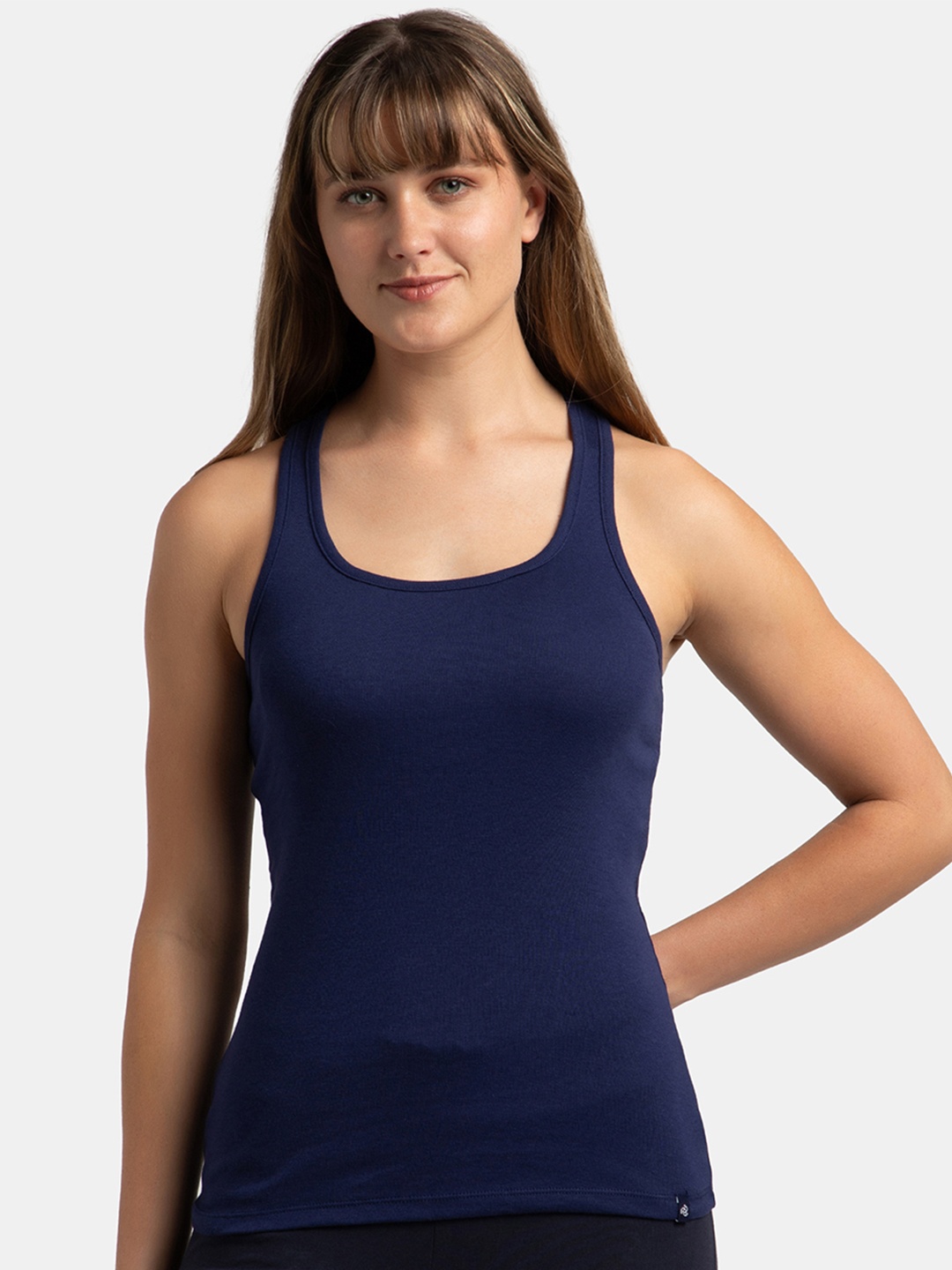

Jockey Super Combed Cotton Rib Fabric Slim Fit Solid Racerback Styled Tank Top -1467, Navy blue