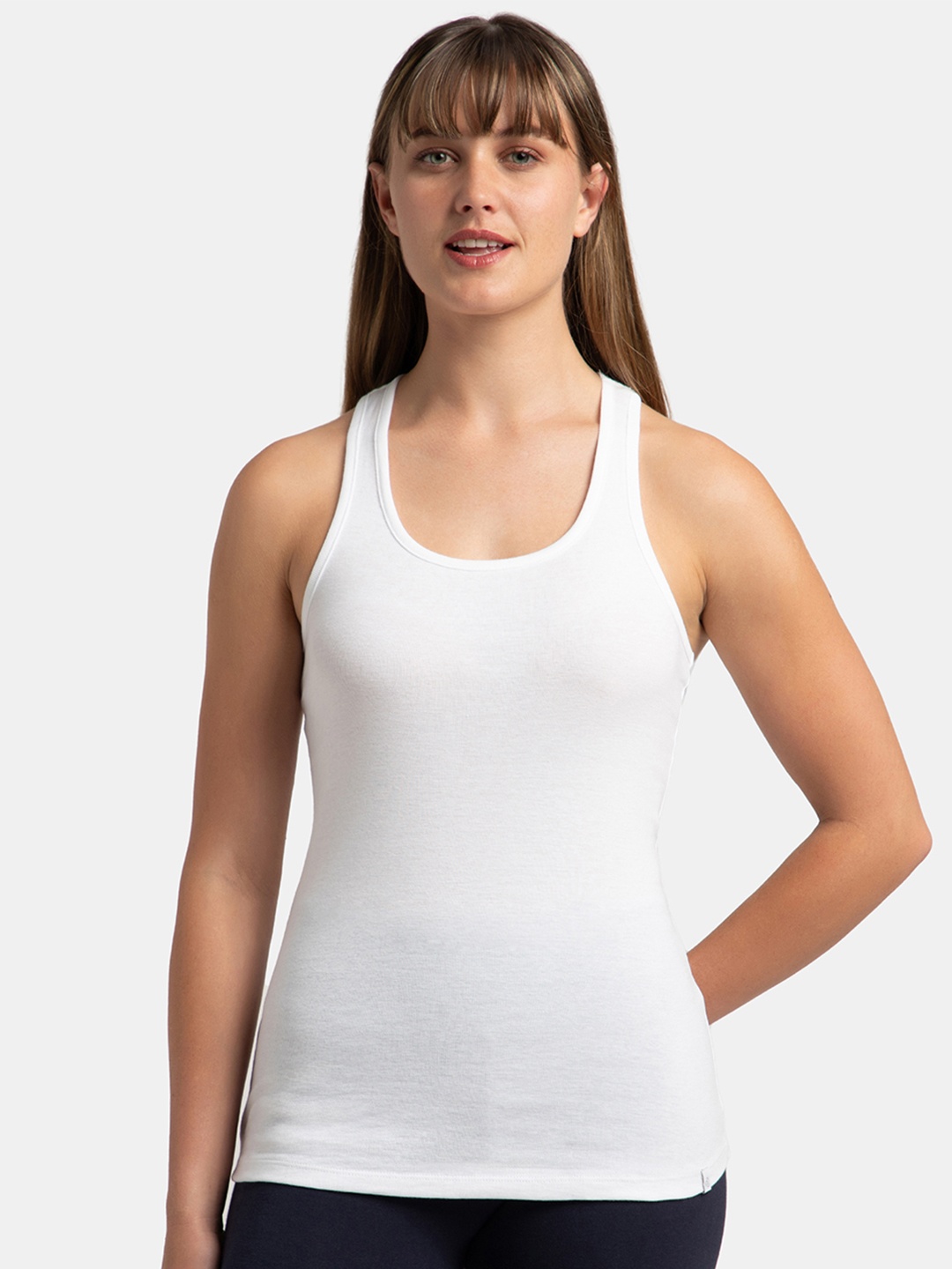 

Jockey Super Combed Cotton Rib Fabric Slim Fit Solid Racerback Styled Tank Top -1467, White